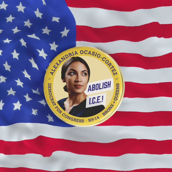 AOC “Abolish I.C.E.!” Pin Button – Alexandria Ocasio-Cortez NY-14 Bronx + Queens