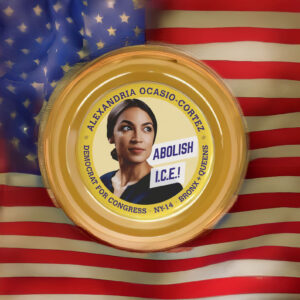 AOC “Abolish I.C.E.!” Pin Button – Alexandria Ocasio-Cortez NY-14 Bronx + Queens