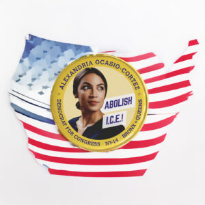 AOC “Abolish I.C.E.!” Pin Button – Alexandria Ocasio-Cortez NY-14 Bronx + Queens